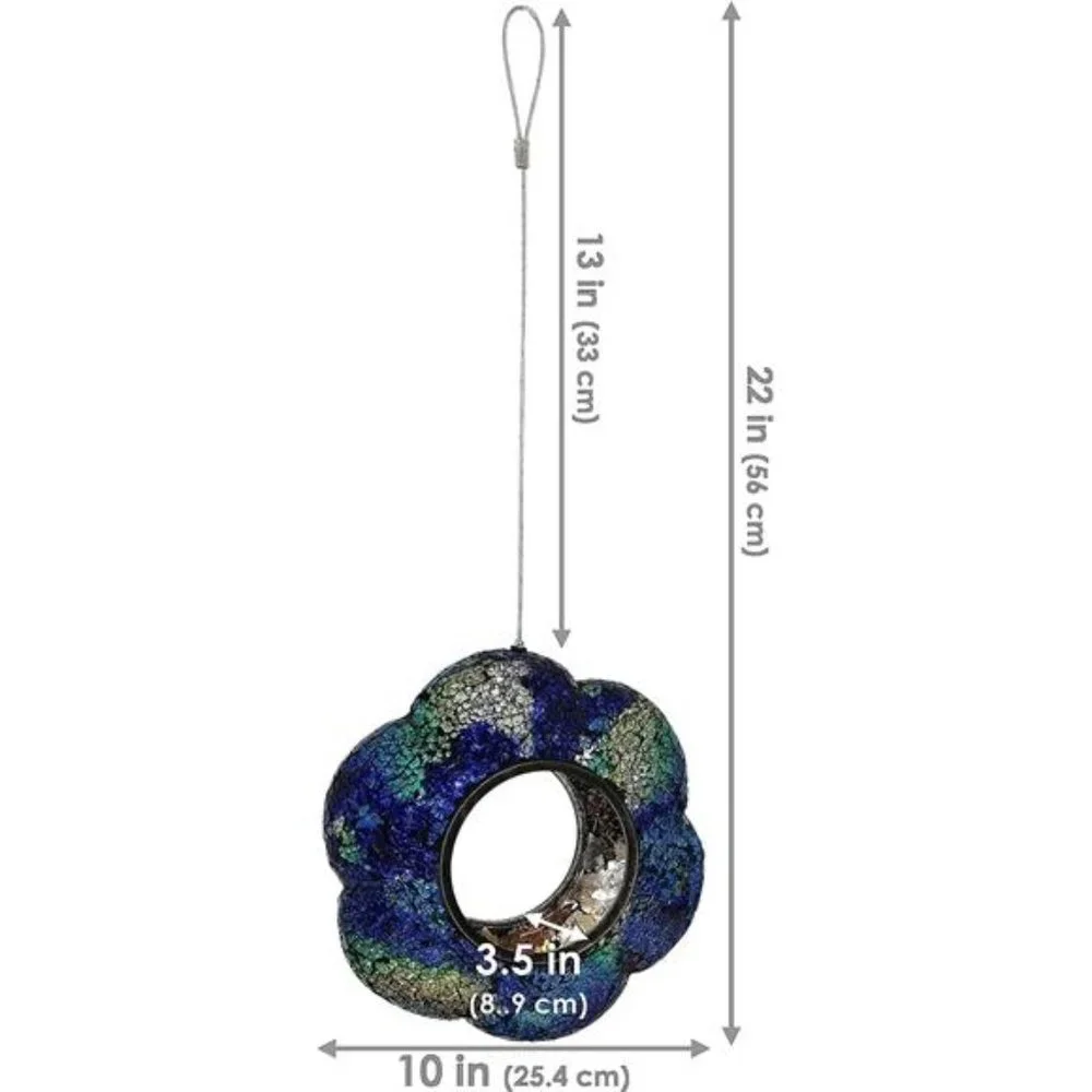 Indigo Flower 9-Inch Round Fly-Through Bird Feeder - Crackled Glass Design